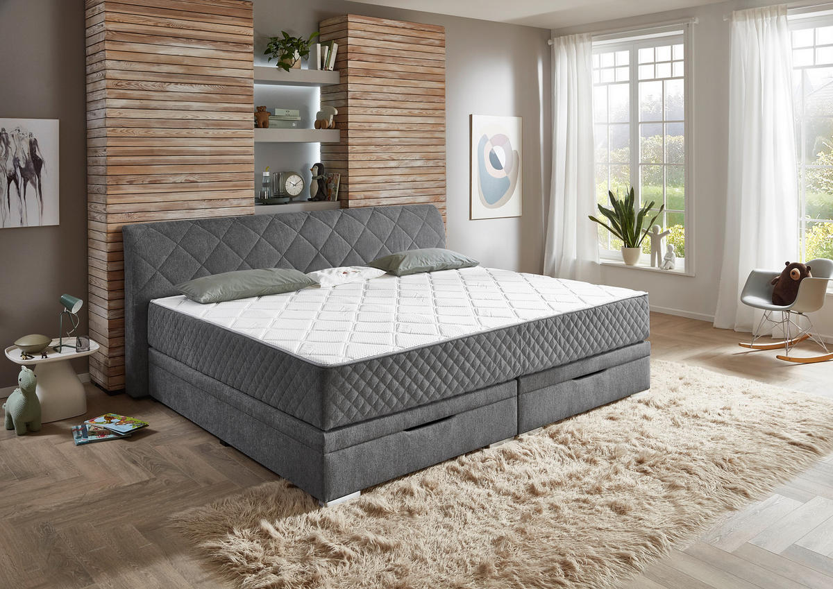 FAMILIENBETT - Chromfarben/Anthrazit, KONVENTIONELL, Kunststoff/Textil (240/200cm) - Boxxx