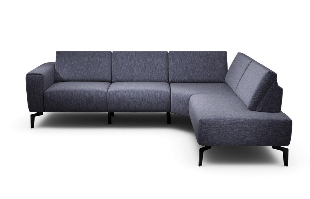 ECKSOFA Cosy Blau Samt  - Blau/Schwarz, Design, Textil/Metall (256/193cm) - SENSOO