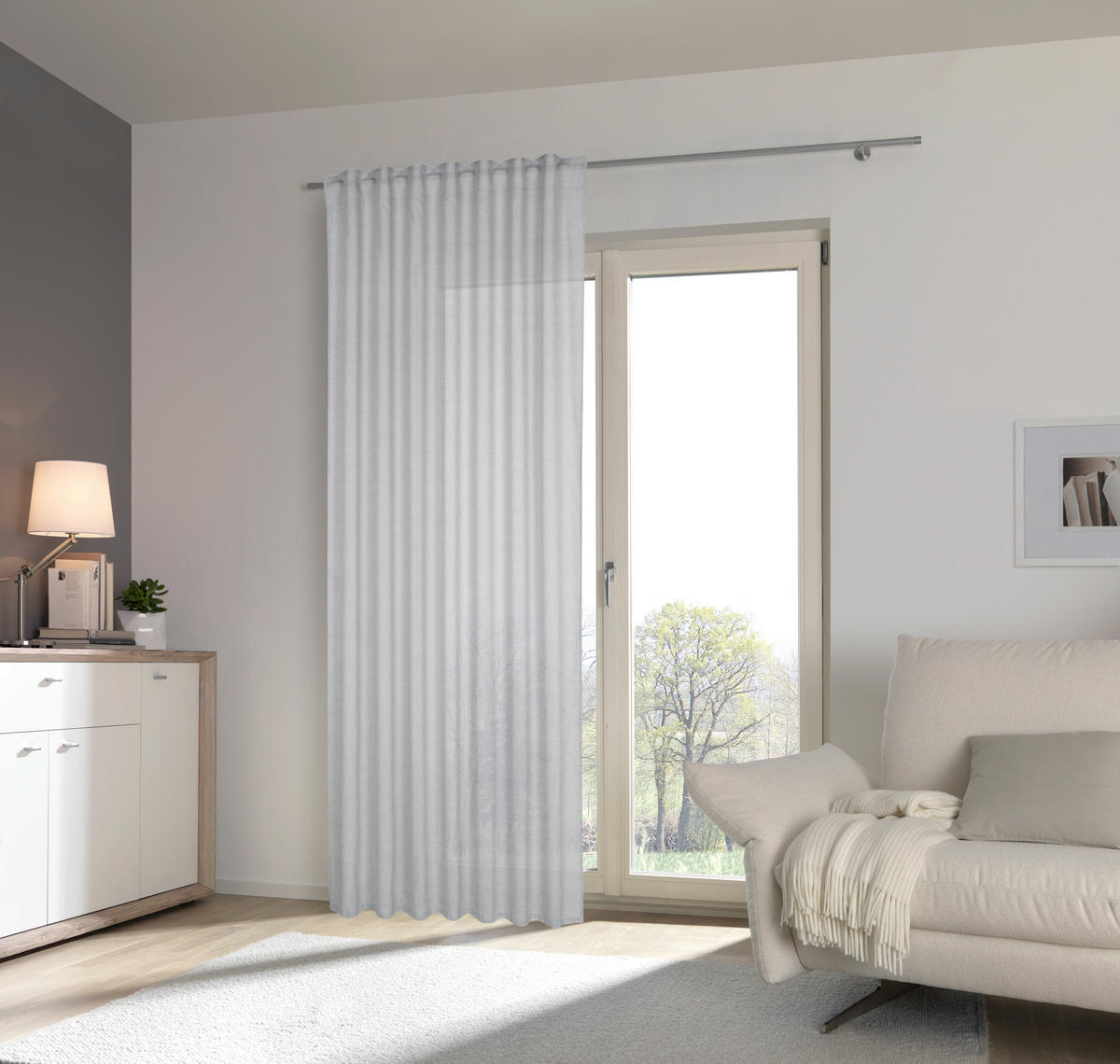 HOTOVÝ ZÁVĚS, poloprůhledné, 140/245 cm - šedá, Basics, textil (140/245cm) - Esposa