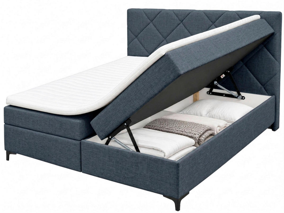 BOXBETT 180/200 cm,  in Petrol, Bettkasten, Topper, H3 + H3 = fest  - Petrol/Schwarz, MODERN, Holz/Textil (180/200cm) - MID.YOU