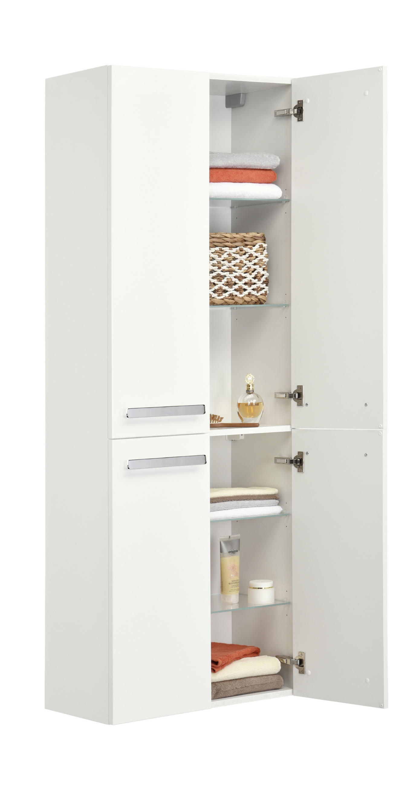 Thumbnail - Sadena Hochschrank, Weiß, Glas, Holzwerkstoff, 5 Fächer, 60x168x33 cm, Made in Germany, stehend, hängend, Typenauswahl, ...