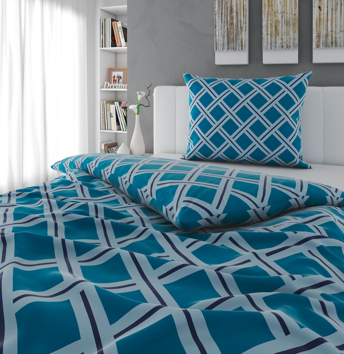 POVLEČENÍ, satén, modrá, tyrkysová, 140/200 cm - modrá/tyrkysová, textil (140/200cm) - Novel