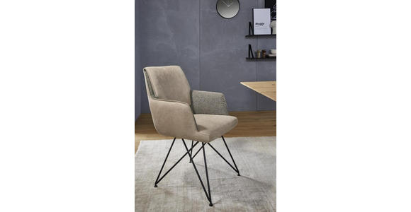 ARMLEHNSTUHL in Flachgewebe Echtleder naturbelassen - Beige/Schwarz, Design, Leder/Textil (57/90/68cm) - Ambiente