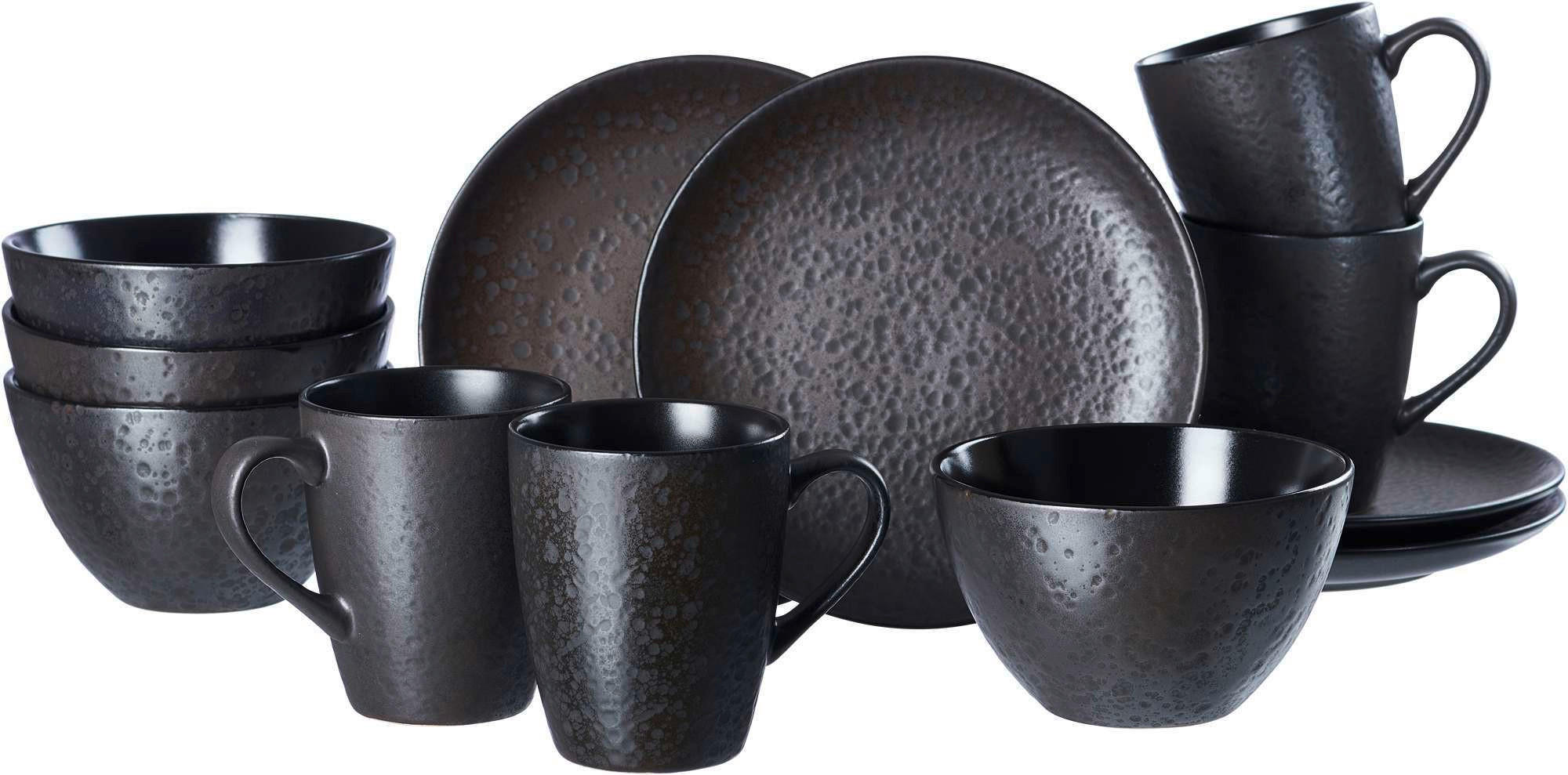 FRÜHSTÜCKSSERVICE Schwarz Kitwe 12-teilig 4 Personen  - Schwarz, Trend, Keramik - Ritzenhoff Breker