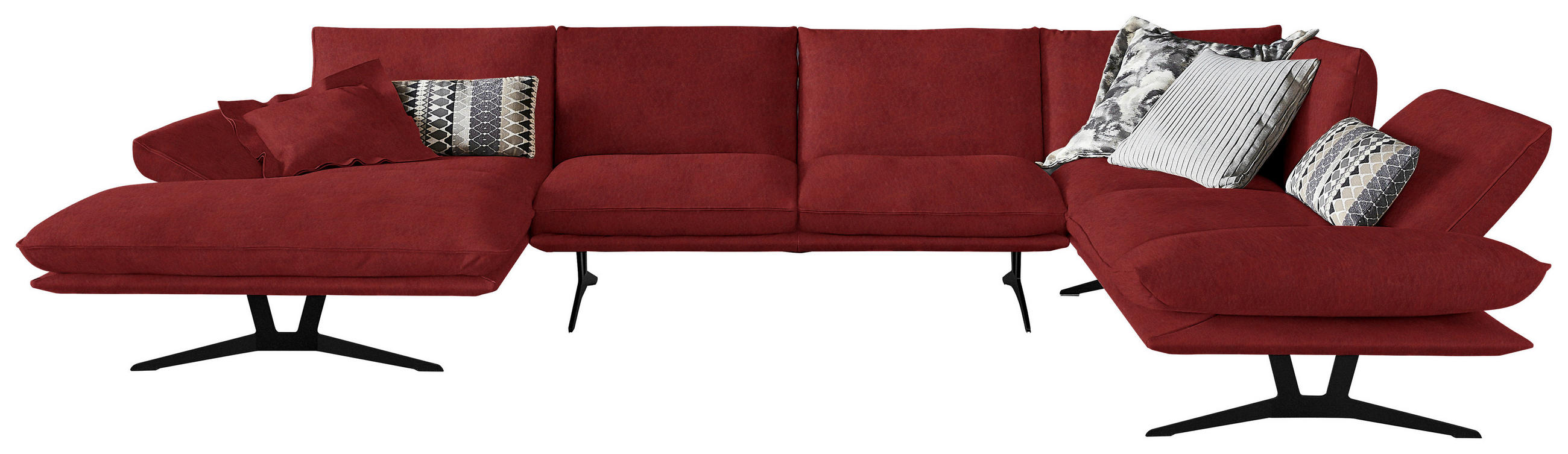 WOHNLANDSCHAFT Formia in Echtleder Rot  - Rot/Schwarz, Natur, Leder/Metall (155/359/217cm) - Dieter Knoll