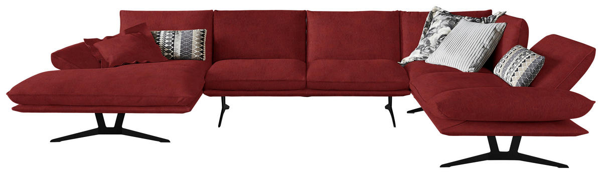 WOHNLANDSCHAFT Formia in Echtleder Rot  - Rot/Schwarz, Natur, Leder/Metall (155/359/217cm) - Dieter Knoll