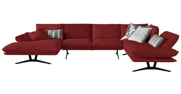 WOHNLANDSCHAFT Formia in Echtleder Rot  - Rot/Schwarz, Natur, Leder/Metall (155/359/217cm) - Dieter Knoll