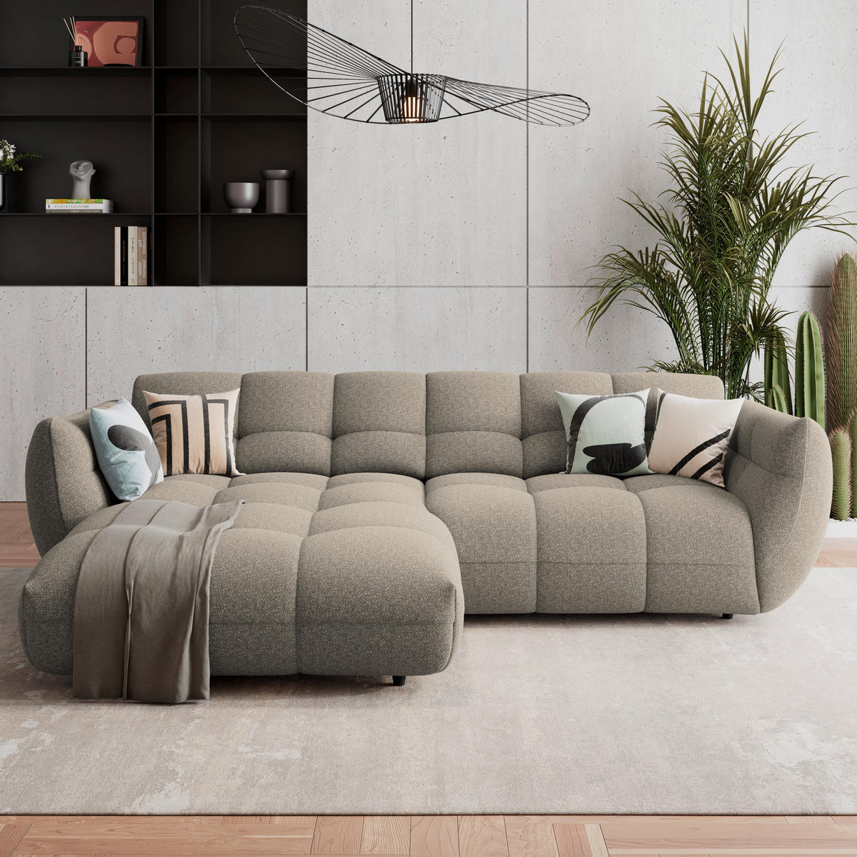 ECKSOFA Beige Chenille  - Dunkelgrün/Beige, Trend, Kunststoff/Textil (178/280cm) - MID.YOU