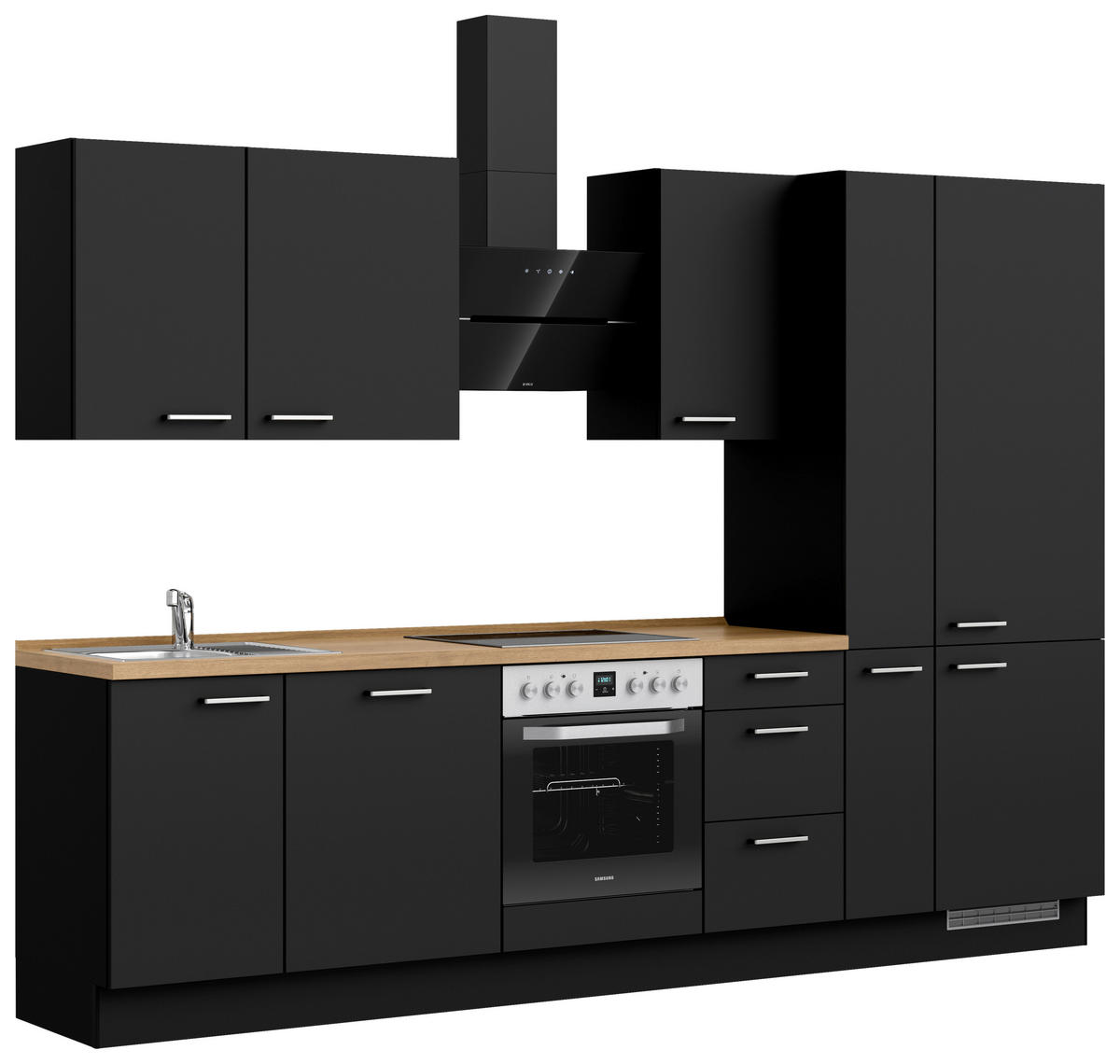 KÜCHENLEERBLOCK 300 cm   in Schwarz, Eichefarben  - Edelstahlfarben/Eichefarben, MODERN, Holzwerkstoff/Metall (300cm) - Nobilia
