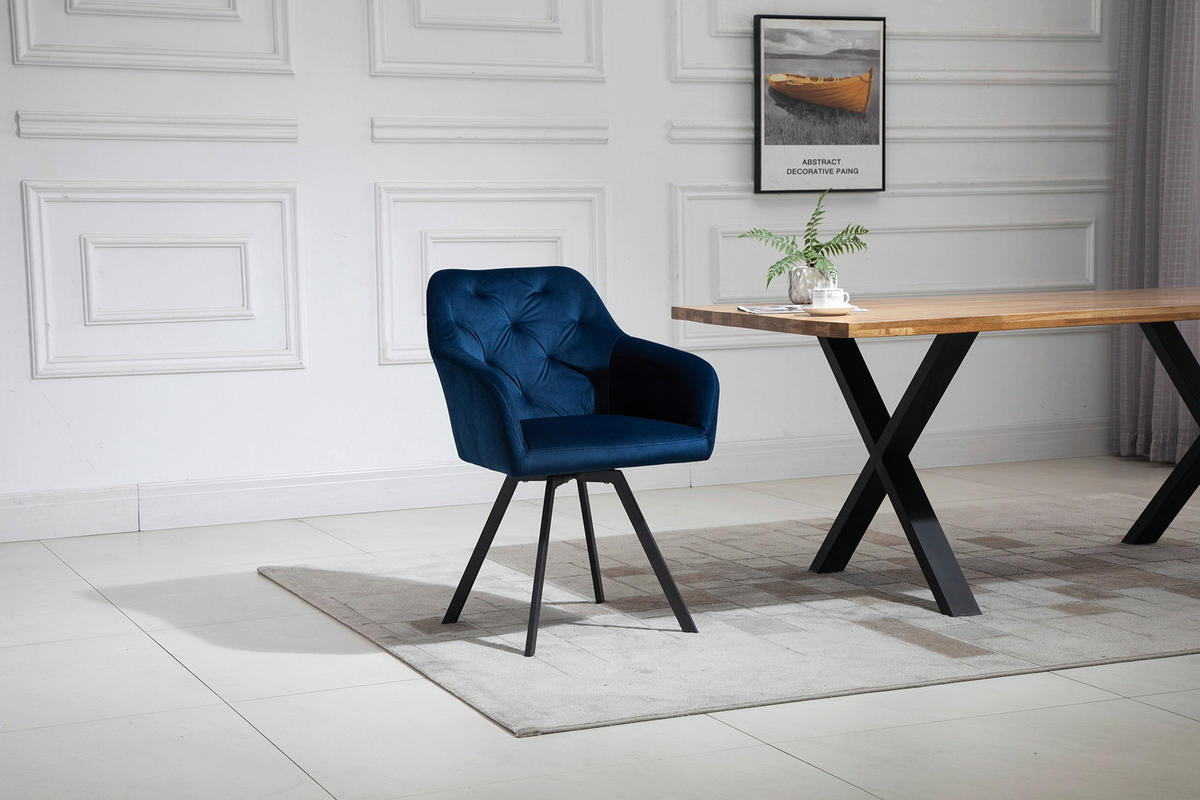 ARMLEHNSTUHL  in Samt  - Blau/Schwarz, MODERN, Textil/Metall (61/85/62cm) - Livetastic