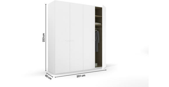 DREHTÜRENSCHRANK 201/223/60 cm 4-türig Weiß - Weiß, Trend, Glas/Holzwerkstoff (201/223/60cm) - Novel