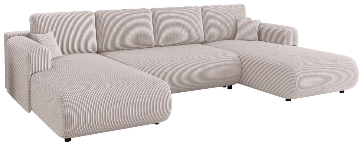 Wohnlandschaft inkl. Funktion Beige Cord  - Beige/Schwarz, KONVENTIONELL, Textil (200/360/200cm) - Xora