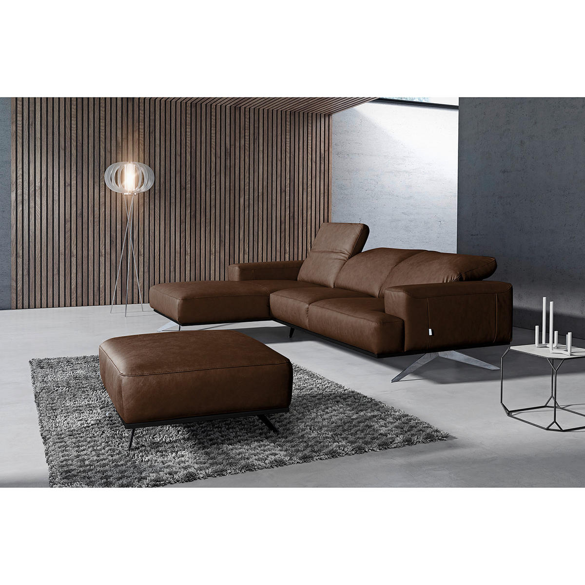 ECKSOFA  in Echtleder Dunkelbraun  187/295 cm  - Chromfarben/Dunkelbraun, Design, Leder/Metall (187/295cm) - Livetastic