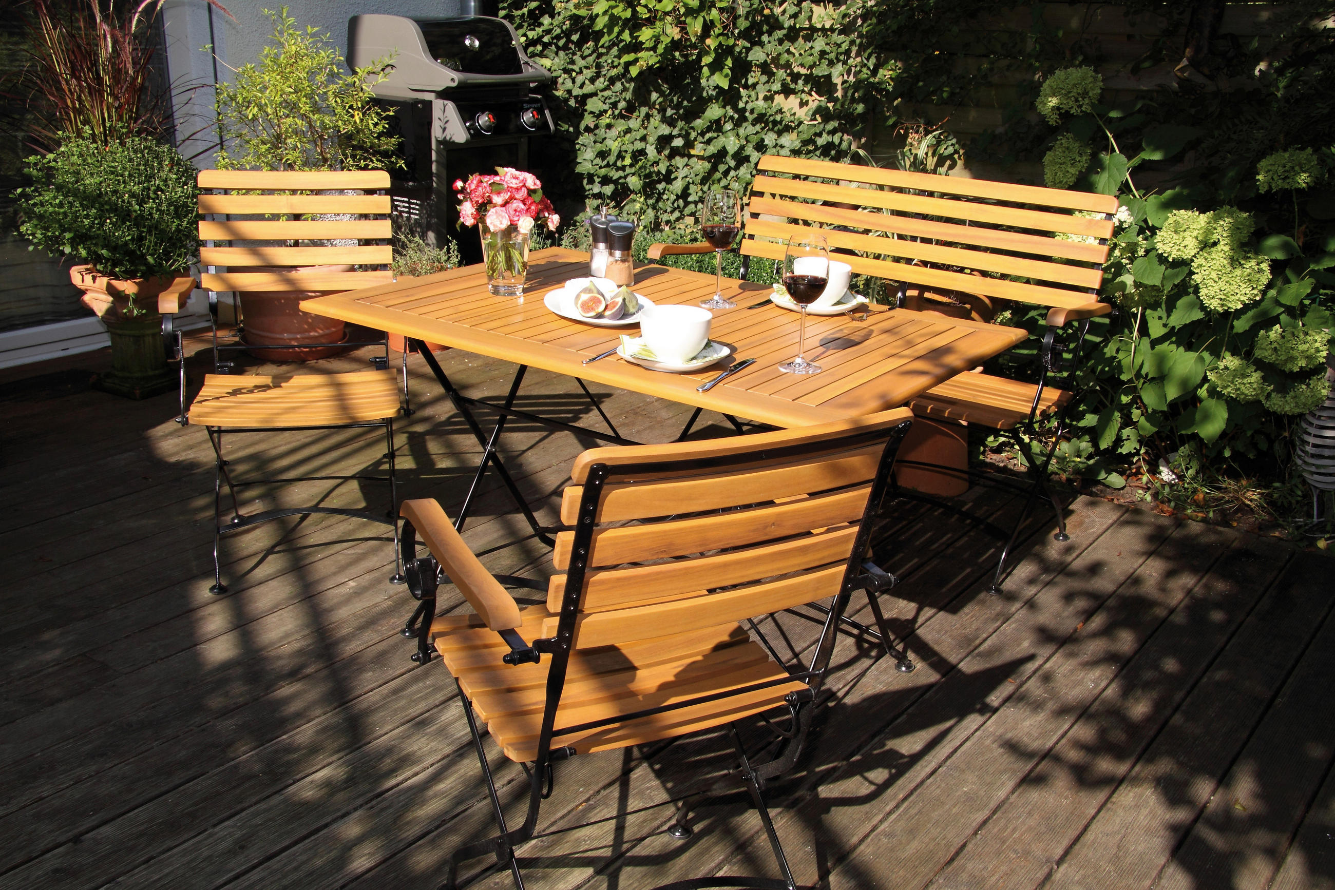 GARTENTISCHGRUPPE   - Anthrazit/Akaziefarben, Basics, Holz/Metall (120/75/80cm) - Gardenson