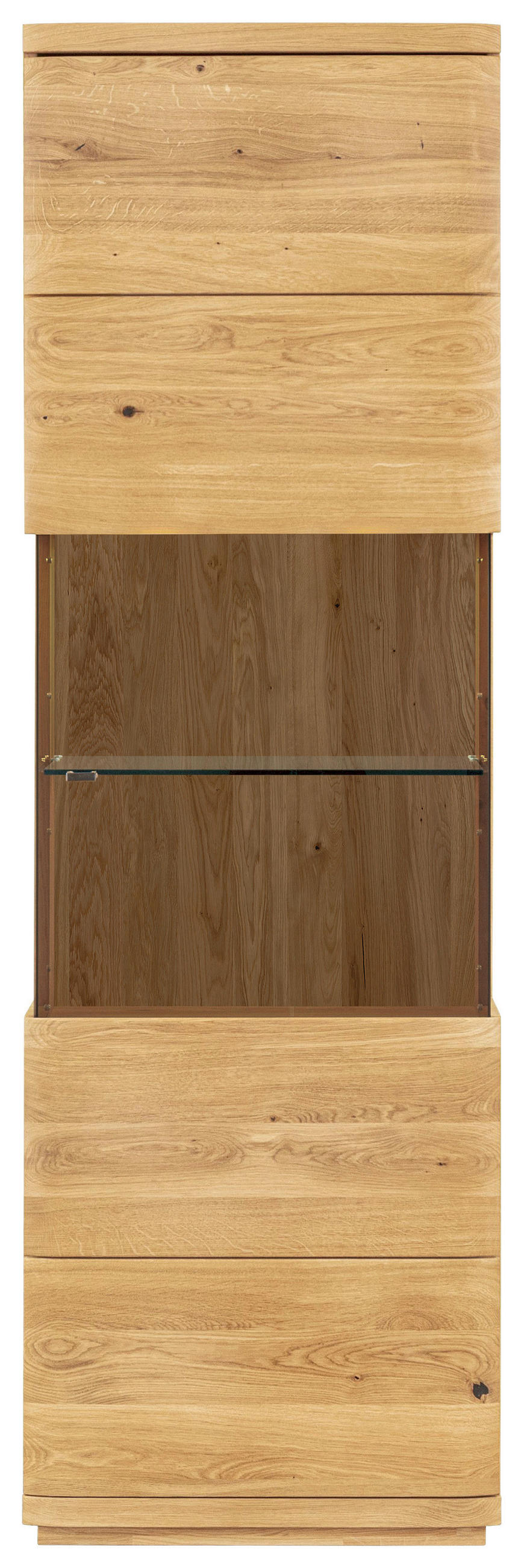 VITRINE  in massiv Eiche Eichefarben  - Transparent/Eichefarben, Natur, Glas/Holz (65/205,8/38cm) - Linea Natura