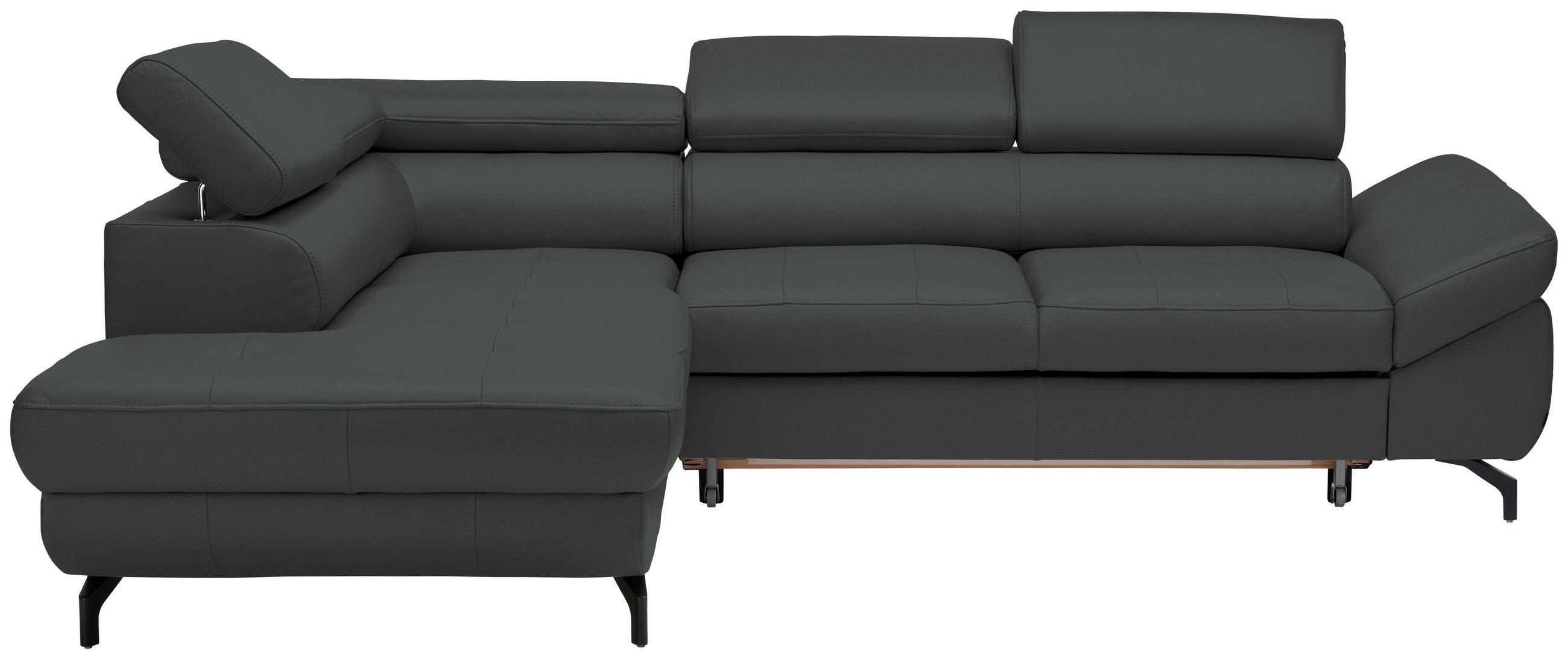ECKSOFA in Echtleder Grau  - Schwarz/Grau, Design, Leder/Metall (220/270cm) - Novel