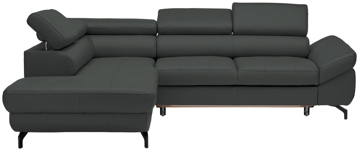 ECKSOFA in Echtleder Grau  - Schwarz/Grau, Design, Leder/Metall (220/270cm) - Novel