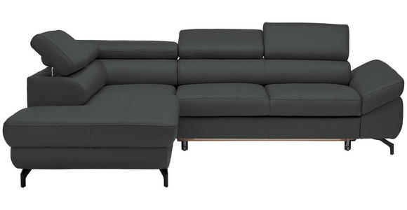 ECKSOFA in Echtleder Grau 220/270 cm - Schwarz/Grau, Design, Leder/Metall (220/270cm) - Novel
