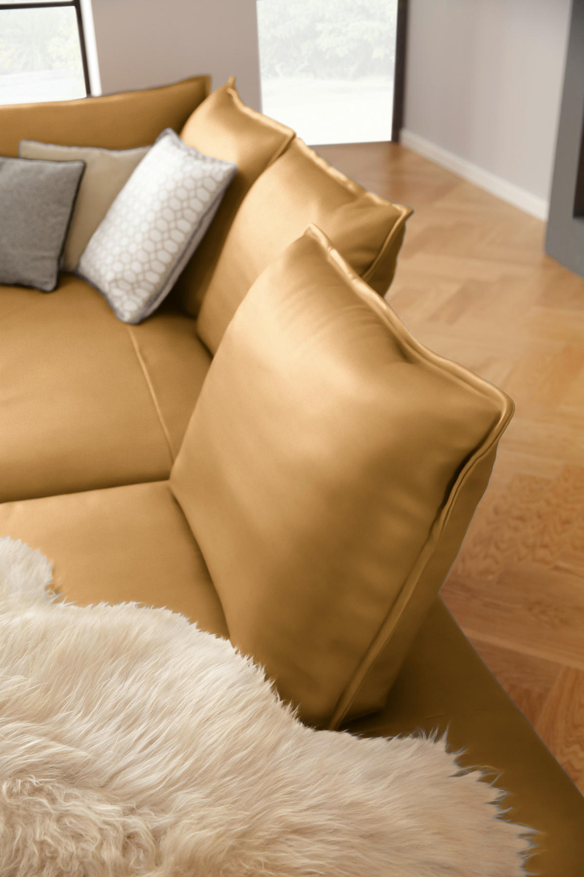 ECKSOFA in Echtleder Currygelb  - Currygelb/Schwarz, Design, Leder/Metall (340/272cm) - W.Schillig