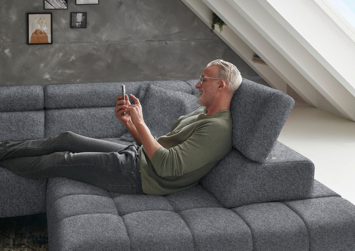 ECKSOFA in Chenille Grau  323/222 cm  - Schwarz/Grau, Design, Textil/Metall (323/222cm) - Beldomo Style