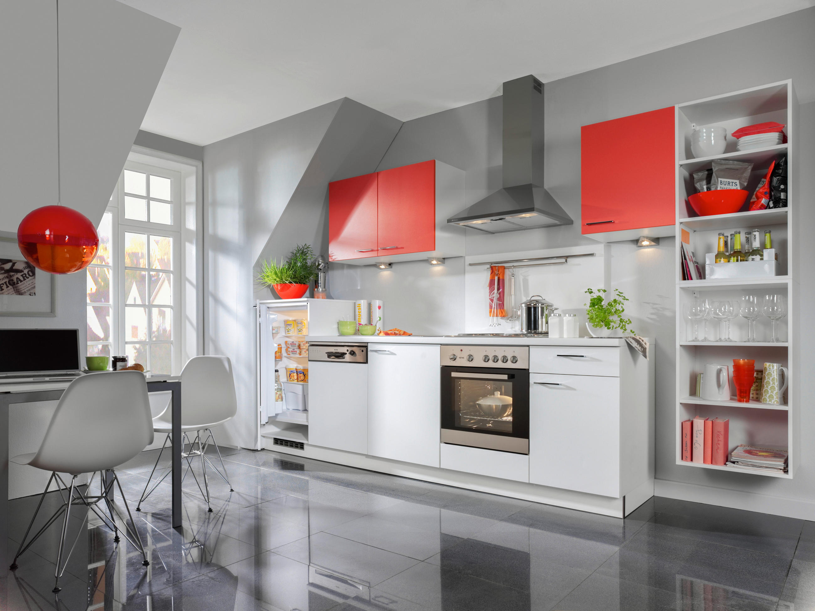 KUCHYNSKÁ LINKA WIN 355 - biela/červená, Design, kompozitné drevo (355cm) - Welnova