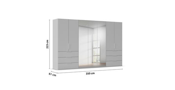 DREHTÜRENSCHRANK 350/223/61 cm,  in Graphitfarben, 7-türig  - Graphitfarben, Basics, Glas/Holzwerkstoff (350/223/61cm) - Novel