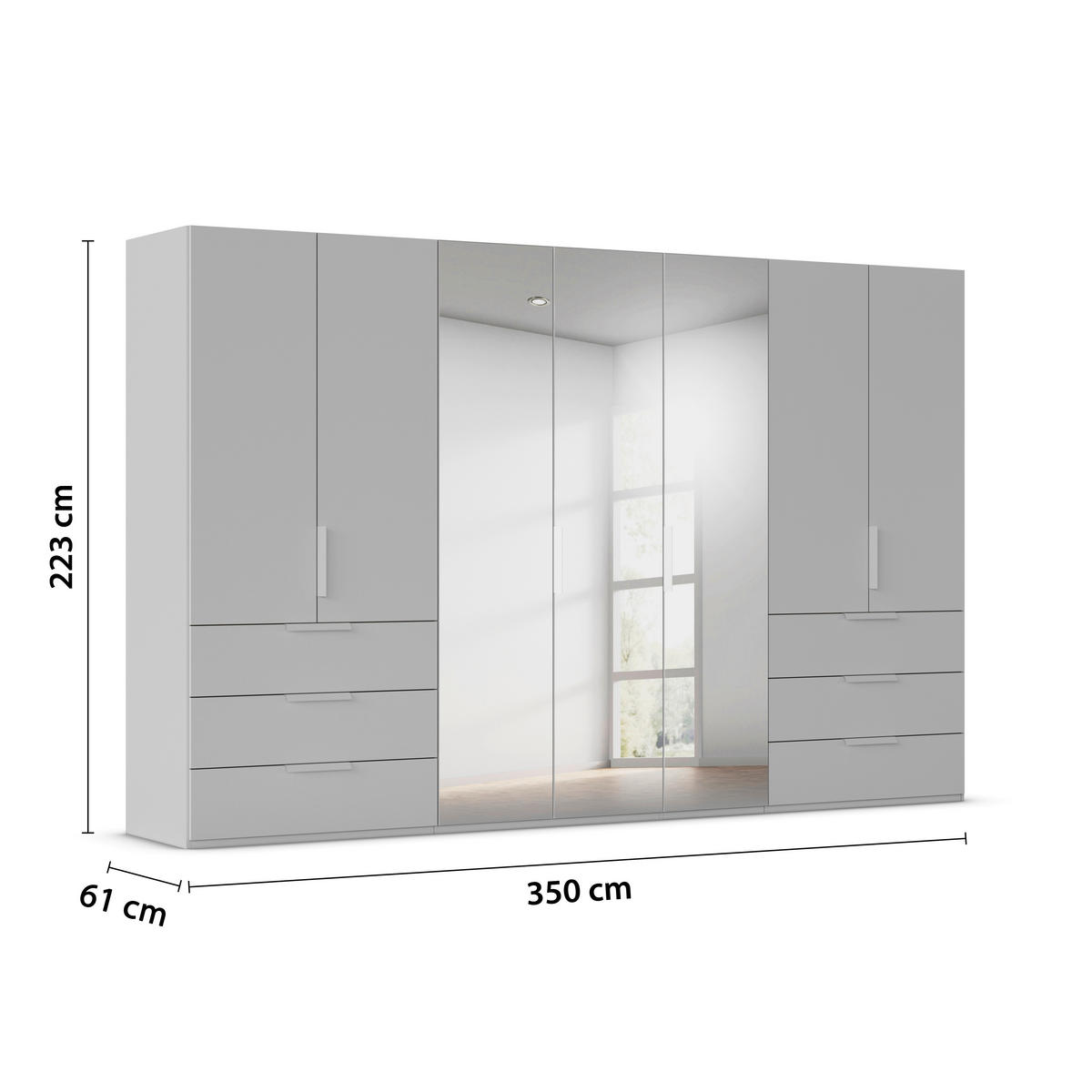 DREHTÜRENSCHRANK 350/223/61 cm,  in Graphitfarben, 7-türig  - Graphitfarben, Basics, Glas/Holzwerkstoff (350/223/61cm) - Novel