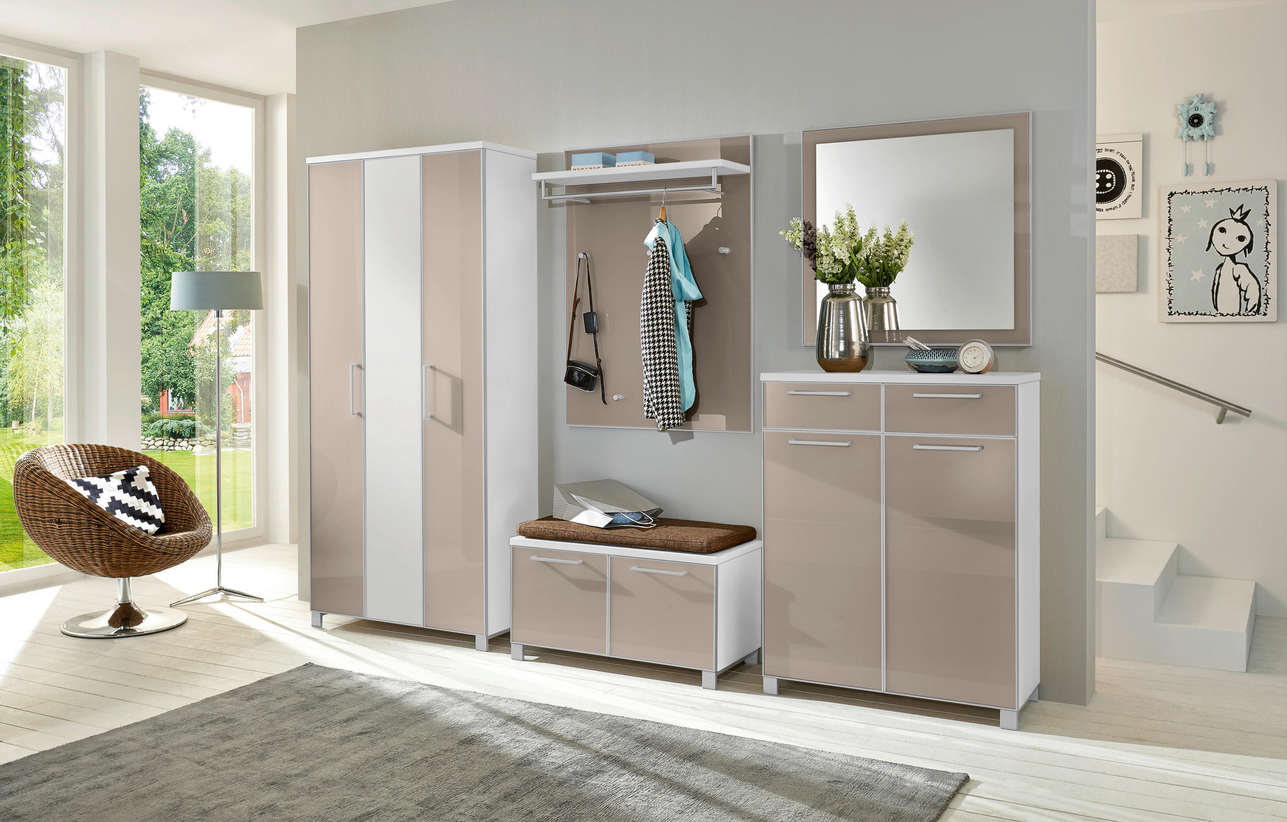 GARDEROBENBANK Santina  in 84/45/40 cm  - Taupe/Chromfarben, Design, Glas/Metall (84/45/40cm)