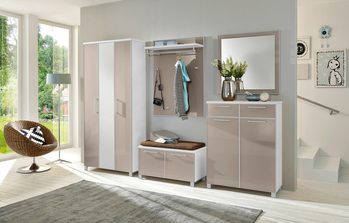 GARDEROBE 6-teilig  in 265/195/40 cm  - Taupe/Hellbraun, Design, Glas/Holzwerkstoff (265/195/40cm)
