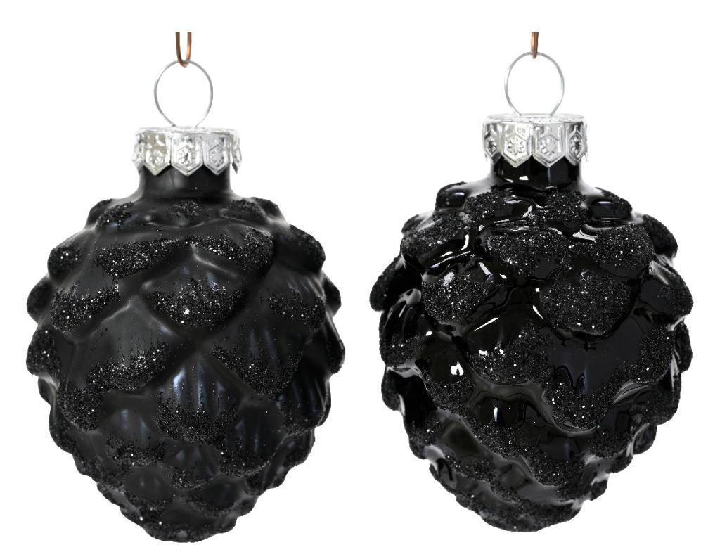 ORNAMENTE BRAD DE CRĂCIUN - negru, Konventionell, sticlă (5,00/5,00/7,00cm) - X-Mas