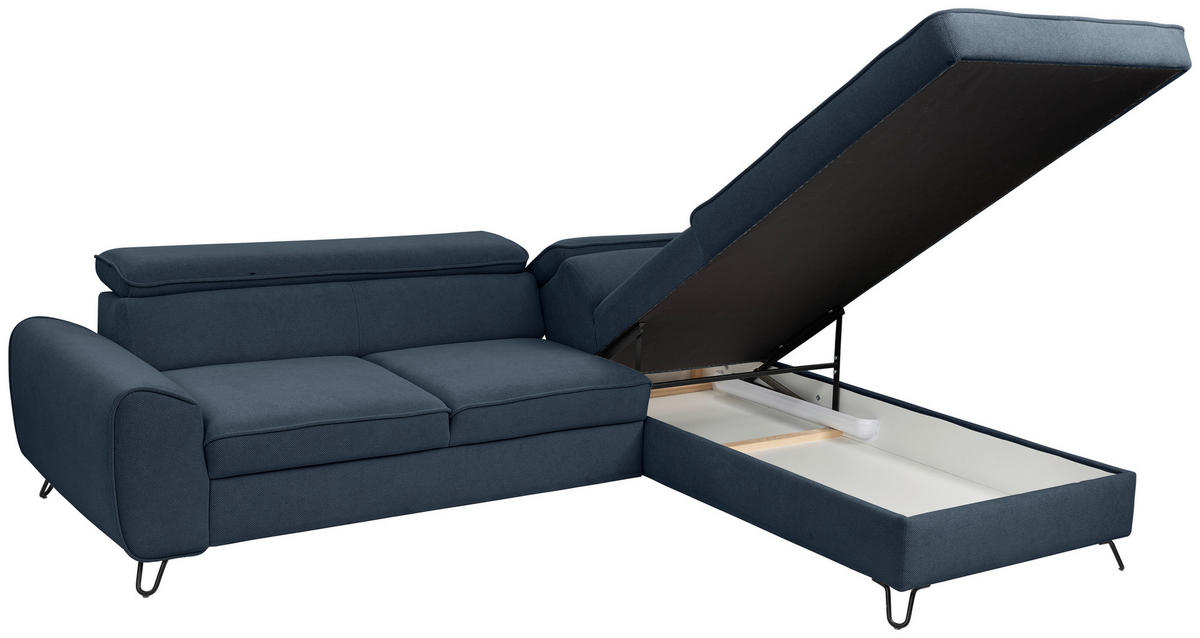 ECKSOFA inkl. Funktion Dunkelblau Flachgewebe  - Schwarz/Dunkelblau, Design, Textil/Metall (250/200cm) - Stylife