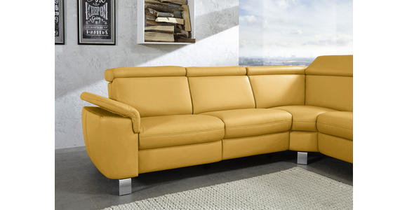 ECKSOFA Gelb Echtleder  - Gelb/Alufarben, Design, Leder/Metall (271/242cm) - Cantus