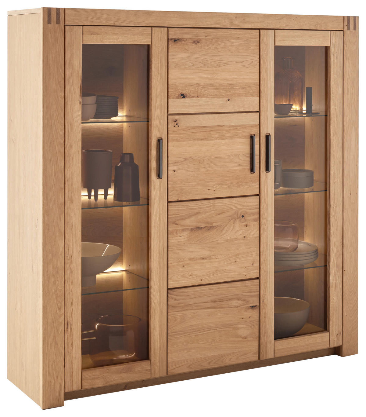 HIGHBOARD  in 137/139/37 cm  - Eichefarben/Anthrazit, Design, Glas/Holz (137/139/37cm) - Livetastic