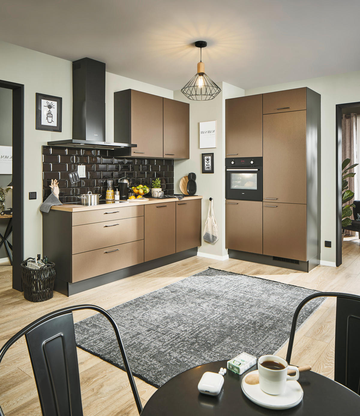 ECKKÜCHE 220/120 cm  in Graphitfarben, Eichefarben, Bronzefarben  - Chromfarben/Eichefarben, Design, Holzwerkstoff/Metall (220/120cm) - Xora