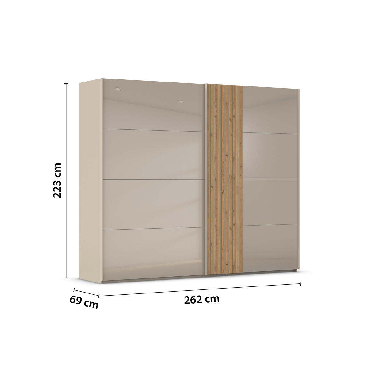 SCHWEBETÜRENSCHRANK  in Eichefarben, Fango  - Fango/Eichefarben, Design, Glas/Holzwerkstoff (262/223/68cm) - Novel