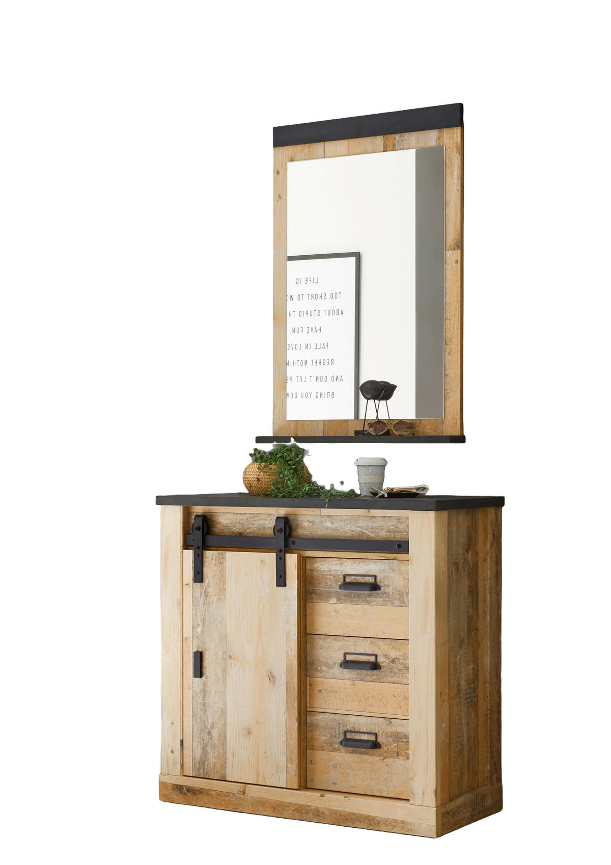 GARDEROBE 2-teilig  in 93/200/43 cm  - Anthrazit/Naturfarben, Design, Glas/Holzwerkstoff (93/200/43cm) - Modante