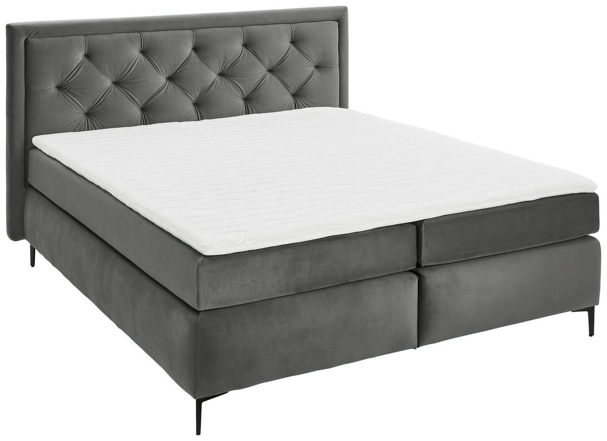 BOXSPRINGBETT 160/200 cm,  in Grau, Topper, Matratzen, H3 + H3 = fest  - Schwarz/Grau, KONVENTIONELL, Textil/Metall (160/200cm) - Boxxx
