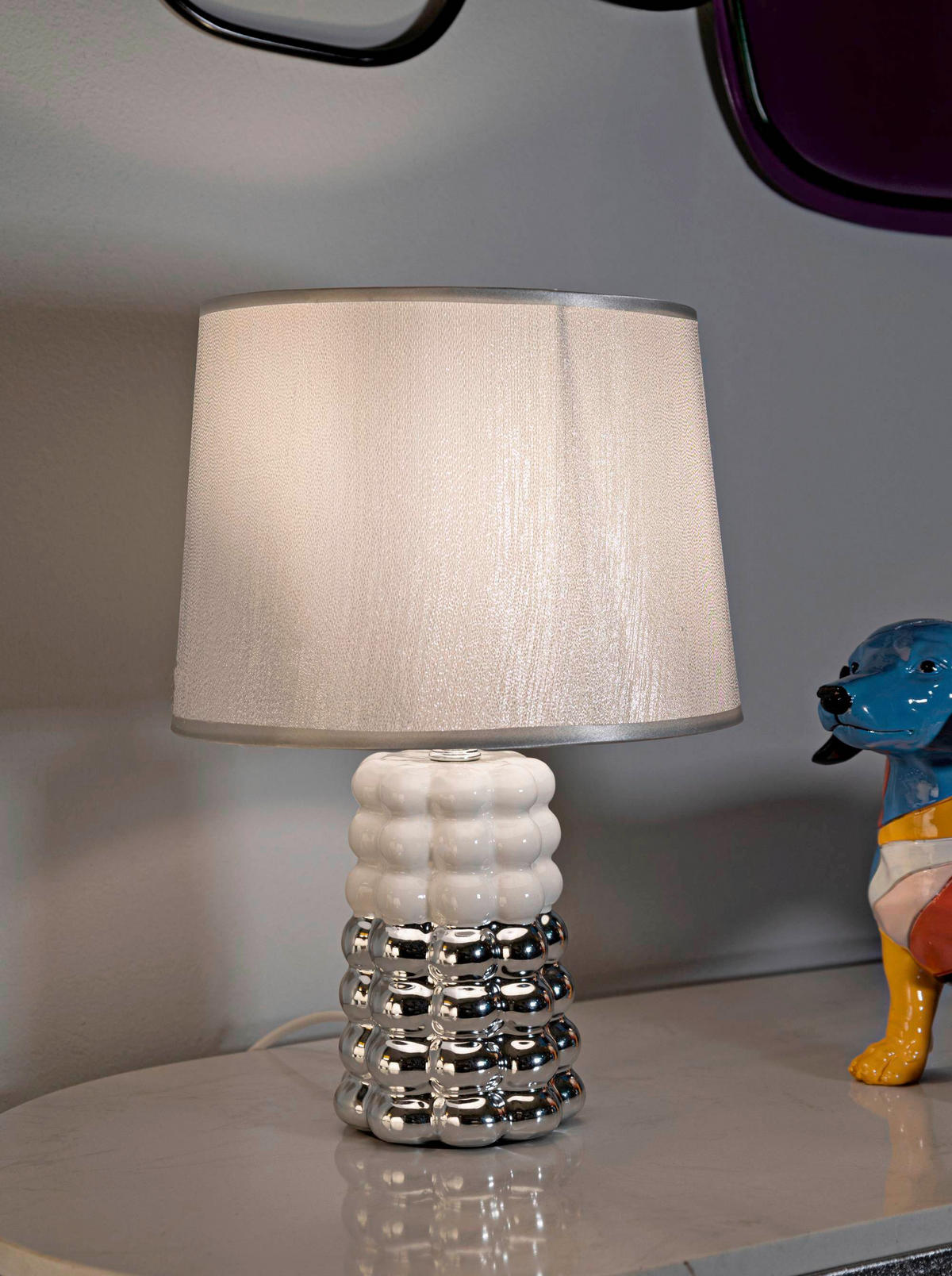 TISCHLEUCHTE   - Silberfarben/Weiß, Basics, Keramik/Textil (23/33/23cm)