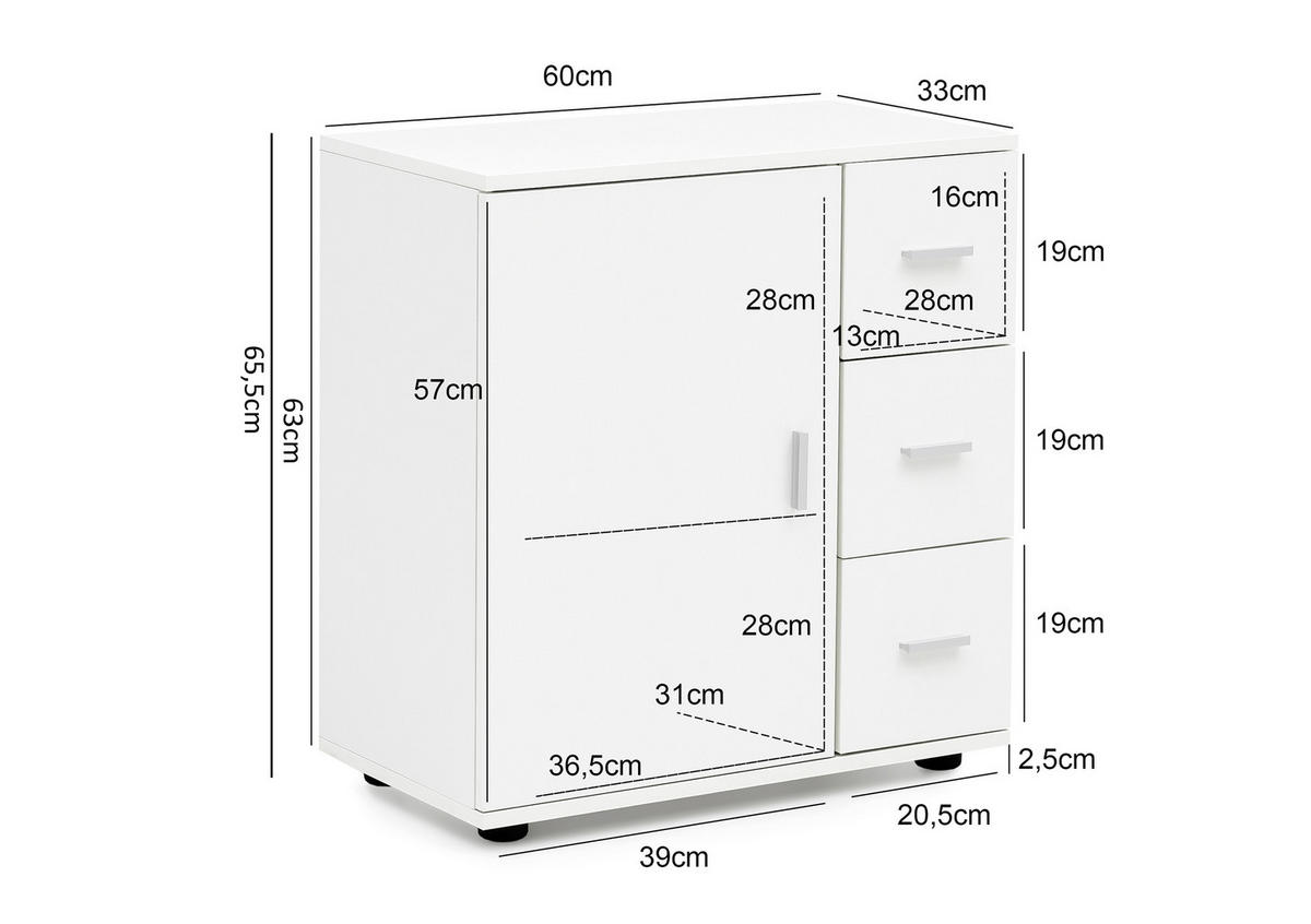 UNTERSCHRANK in   - Weiss/Silberfarben, Basics, Holzwerkstoff/Kunststoff (60/65,5/33cm) - MID.YOU