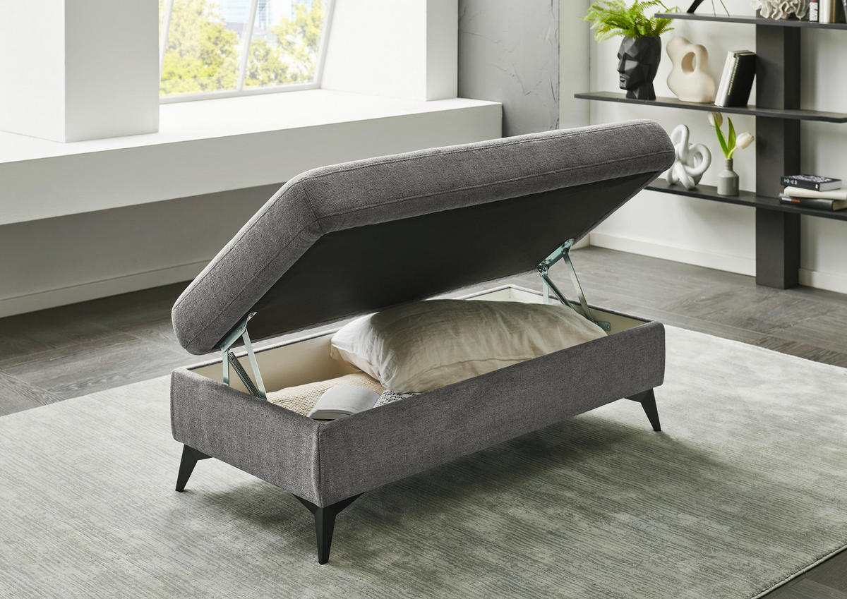 HOCKER Chenille, Flachgewebe Dunkelgrau  - Dunkelgrau/Schwarz, Design, Textil/Metall (131/45/83cm) - Dieter Knoll