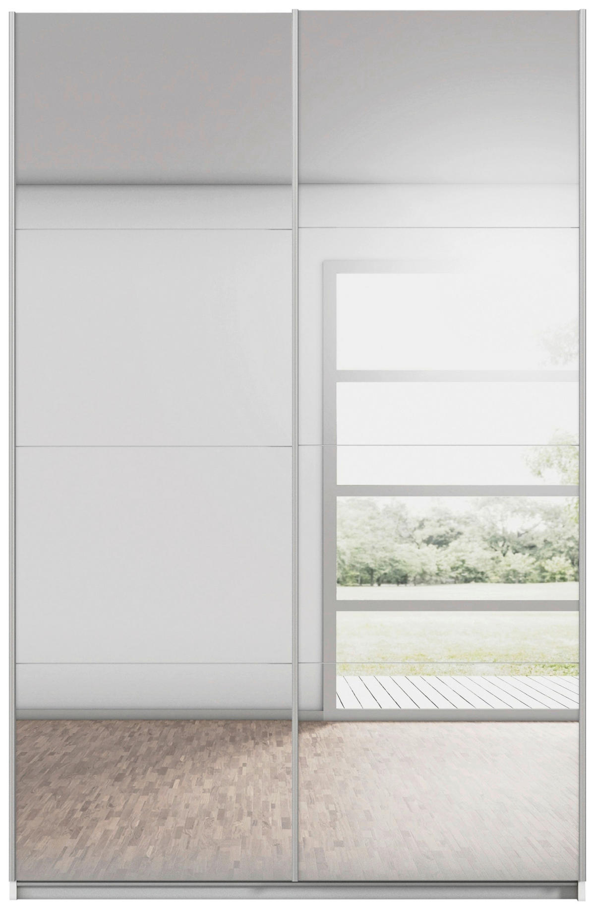 SCHWEBETÜRENSCHRANK 136/210/62 cm 2 Tür(en)-türig Weiß  - Alufarben/Weiß, KONVENTIONELL, Glas/Holzwerkstoff (136/210/62cm) - home24
