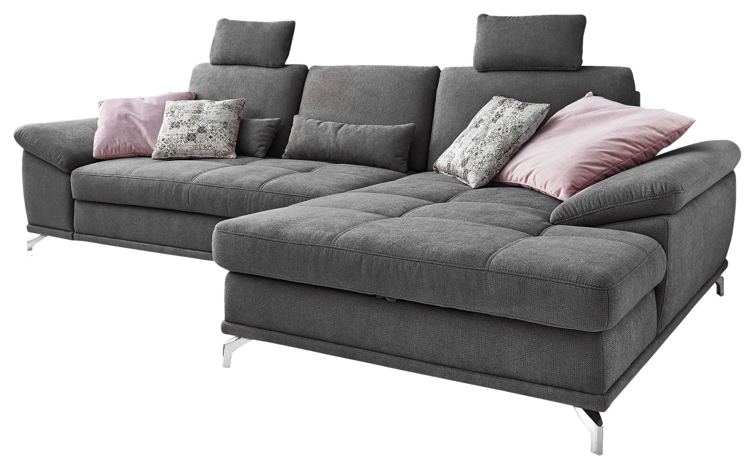ECKSOFA in Flachgewebe Grau  - Silberfarben/Grau, Konventionell, Textil/Metall (301/176cm) - Sit & More