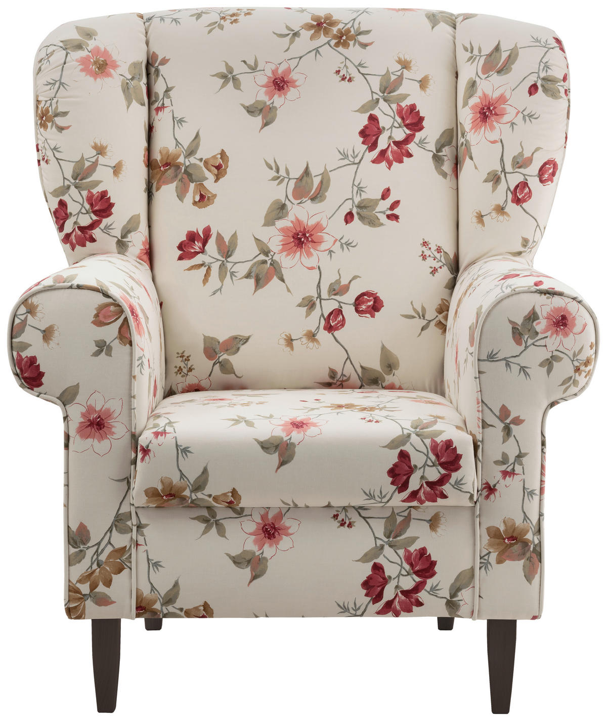 OHRENSESSEL Webstoff Rot, Wengefarben, Beige  - Wengefarben/Beige, KONVENTIONELL, Holz/Textil (80/102/86cm) - Livetastic
