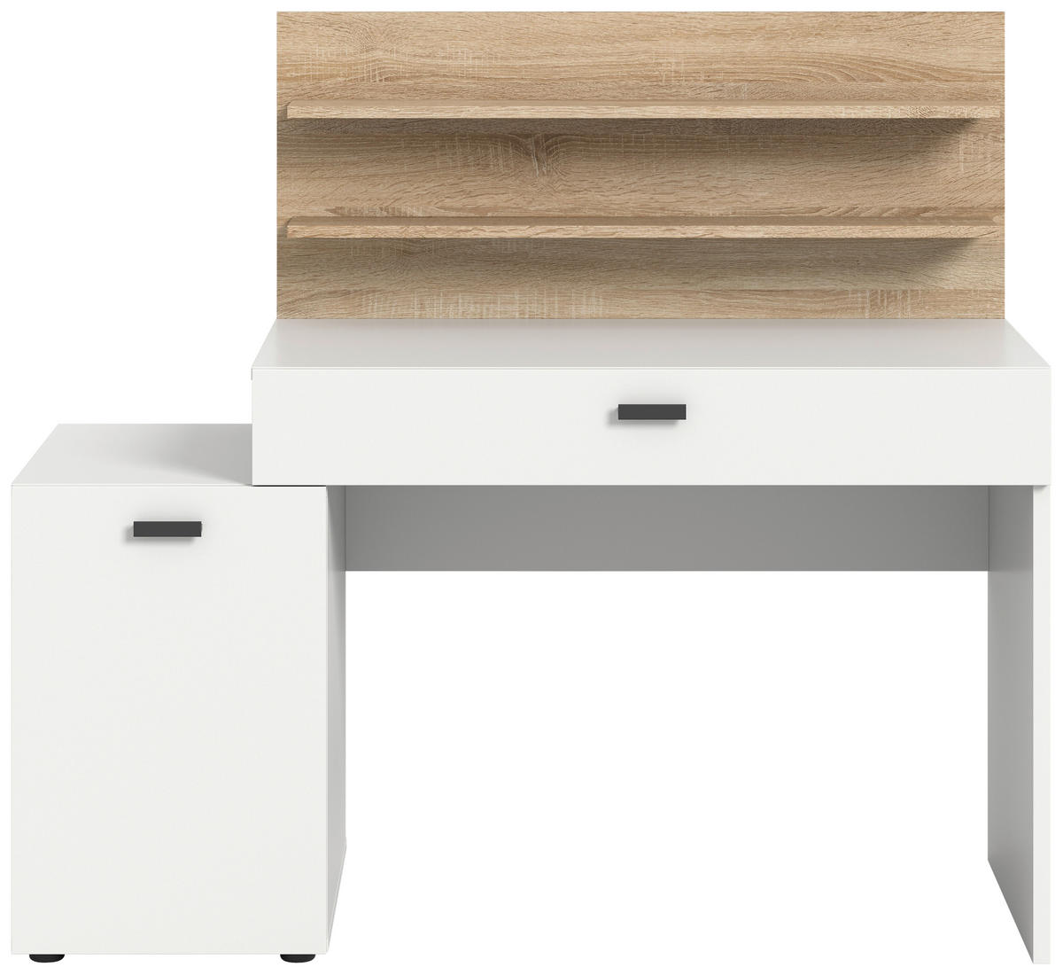 PÍSACÍ STÔL, biela, farba duba, 130/54/117 cm - biela/farba duba, Design, kompozitné drevo/plast (130/54/117cm) - MID.YOU