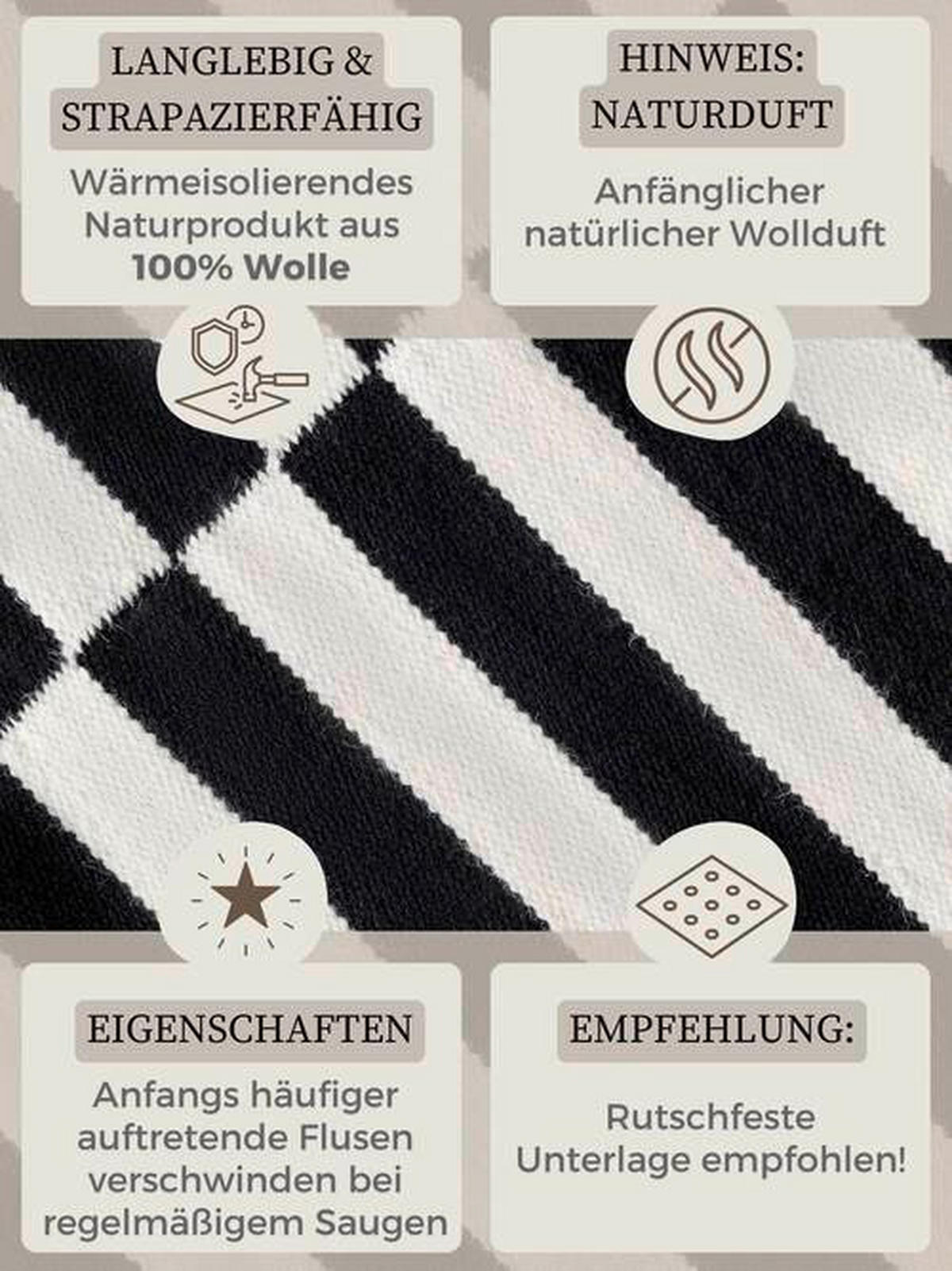 HANDWEBTEPPICH 80/150 cm Donna Schwarz, Weiß  - Schwarz/Weiß, Basics, Textil (80/150cm)