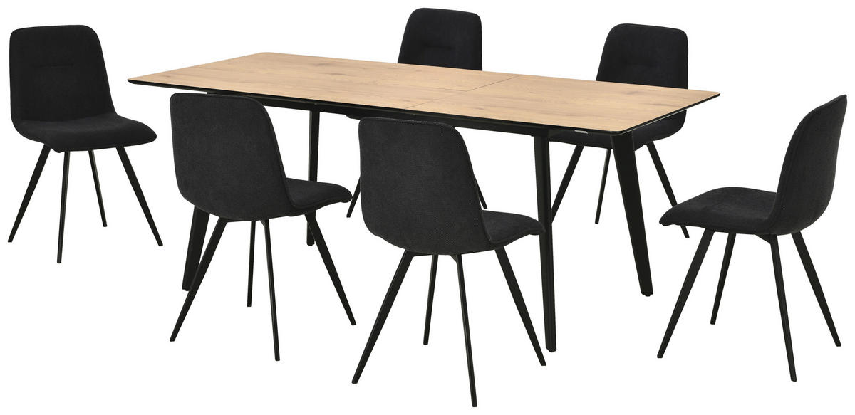 TISCHGRUPPE Holz, Metall, Textil, Holzwerkstoff Schwarz, Eichefarben  - Eichefarben/Schwarz, Basics, Holz/Holzwerkstoff (46/160-200/89/76/55/90cm) - Livetastic