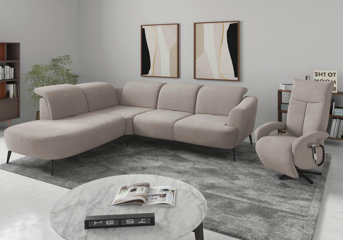 ECKSOFA in Flachgewebe Greige  267/300 cm  - Greige/Schwarz, KONVENTIONELL, Textil/Metall (267/300cm) - Sit & More