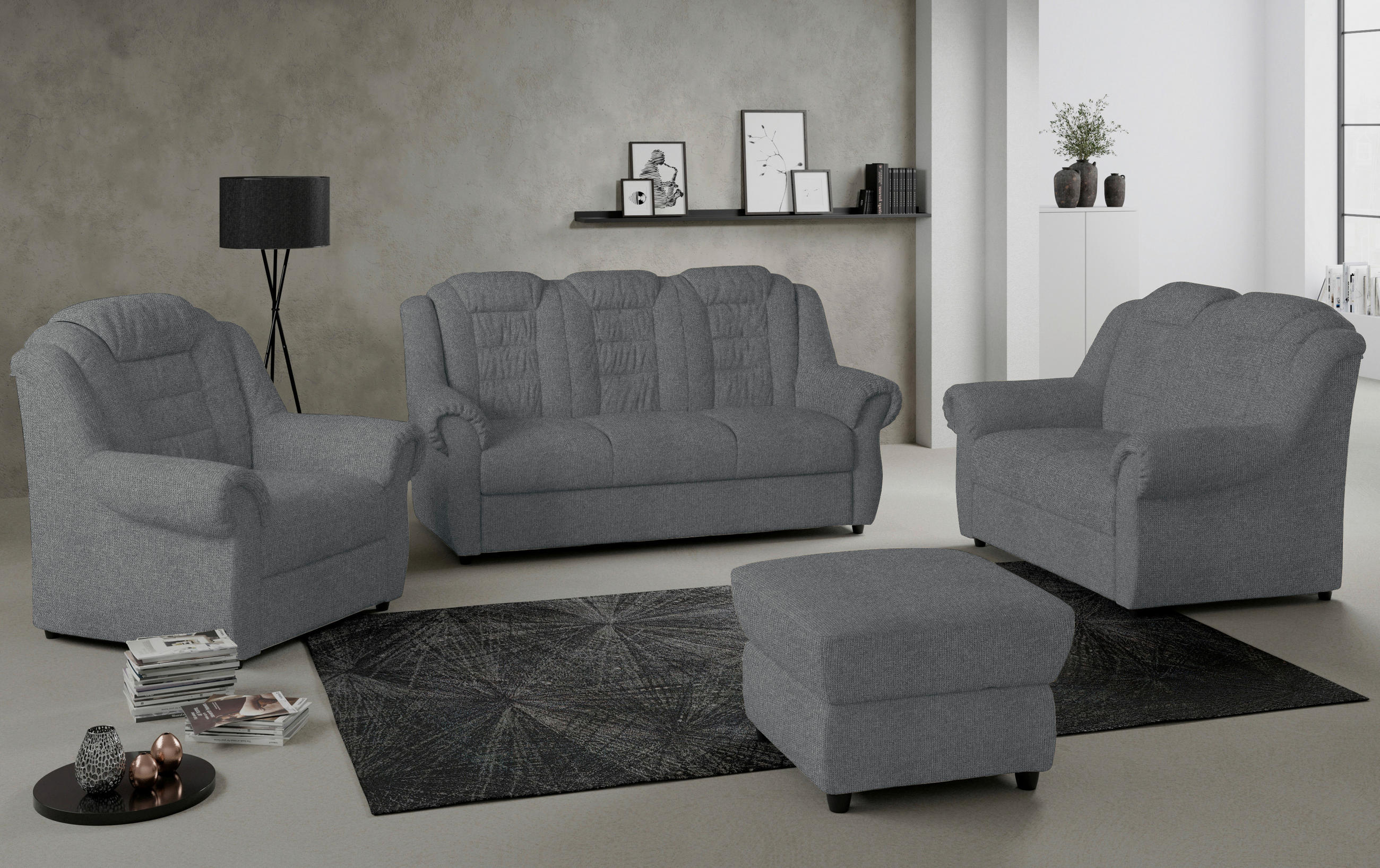3-SITZER-SOFA Chenille Dunkelgrau  - Dunkelgrau/Schwarz, KONVENTIONELL, Kunststoff/Textil (196/102/1101cm) - Livetastic