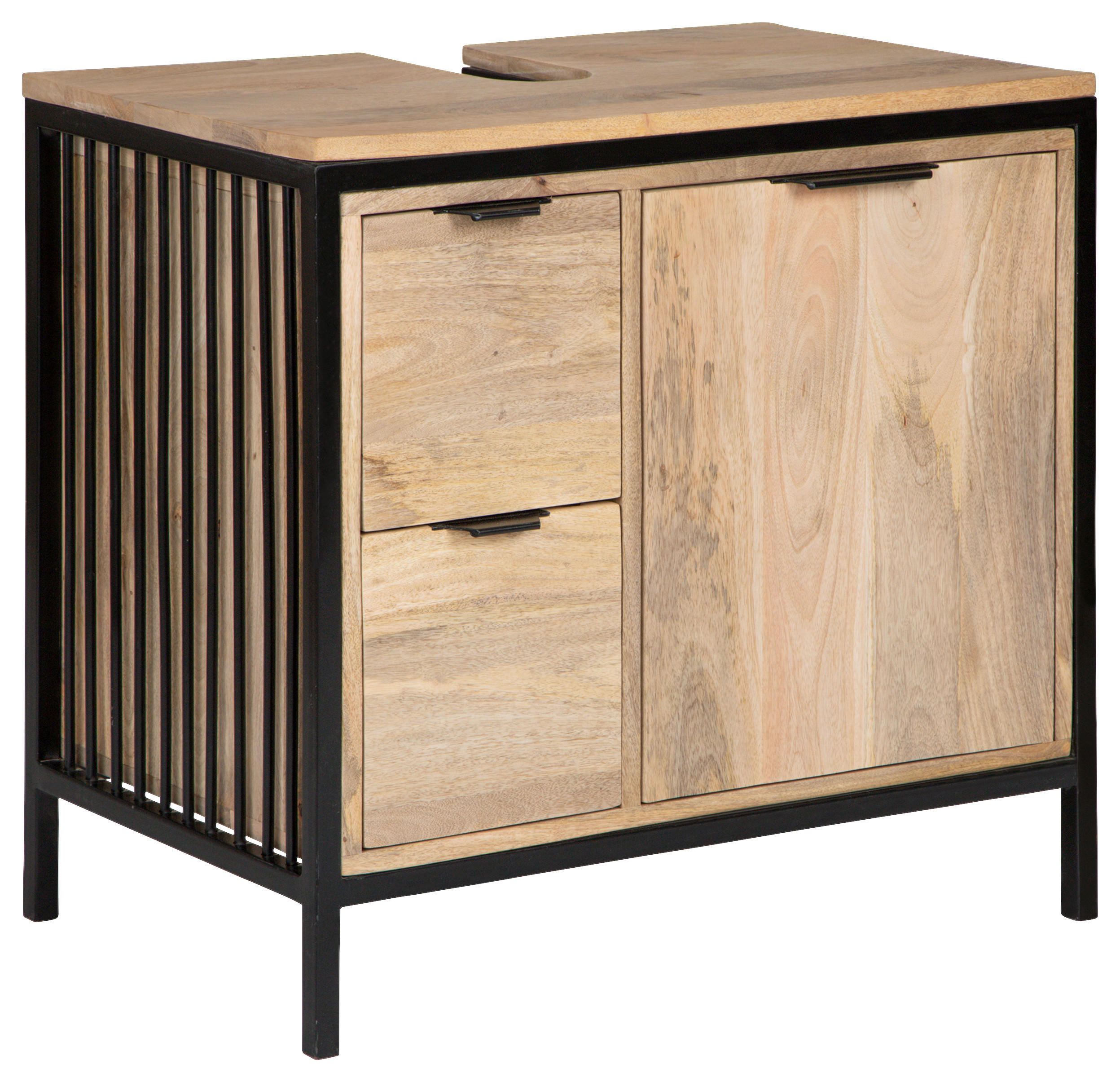WASCHBECKENUNTERSCHRANK 60/63/40 cm  - Schwarz/Naturfarben, MODERN, Holz/Metall (60/63/40cm) - Livetastic