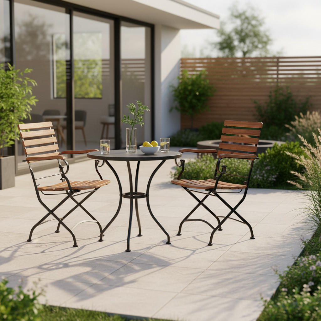 GARTENKLAPPSESSEL-SET Akazie Eisen Anthrazit, Akaziefarben  - Anthrazit/Akaziefarben, Basics, Holz/Metall (55/89/58cm) - Gardenson